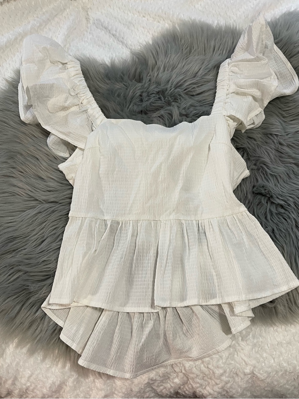 Mi Ami White Ruffle Sleeve Peplum Tie Back Top Size Large